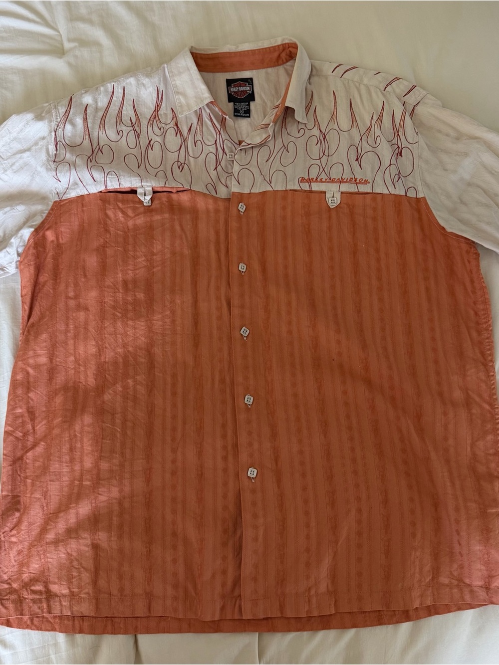 Y2K Flame Harley Davison button up shirt